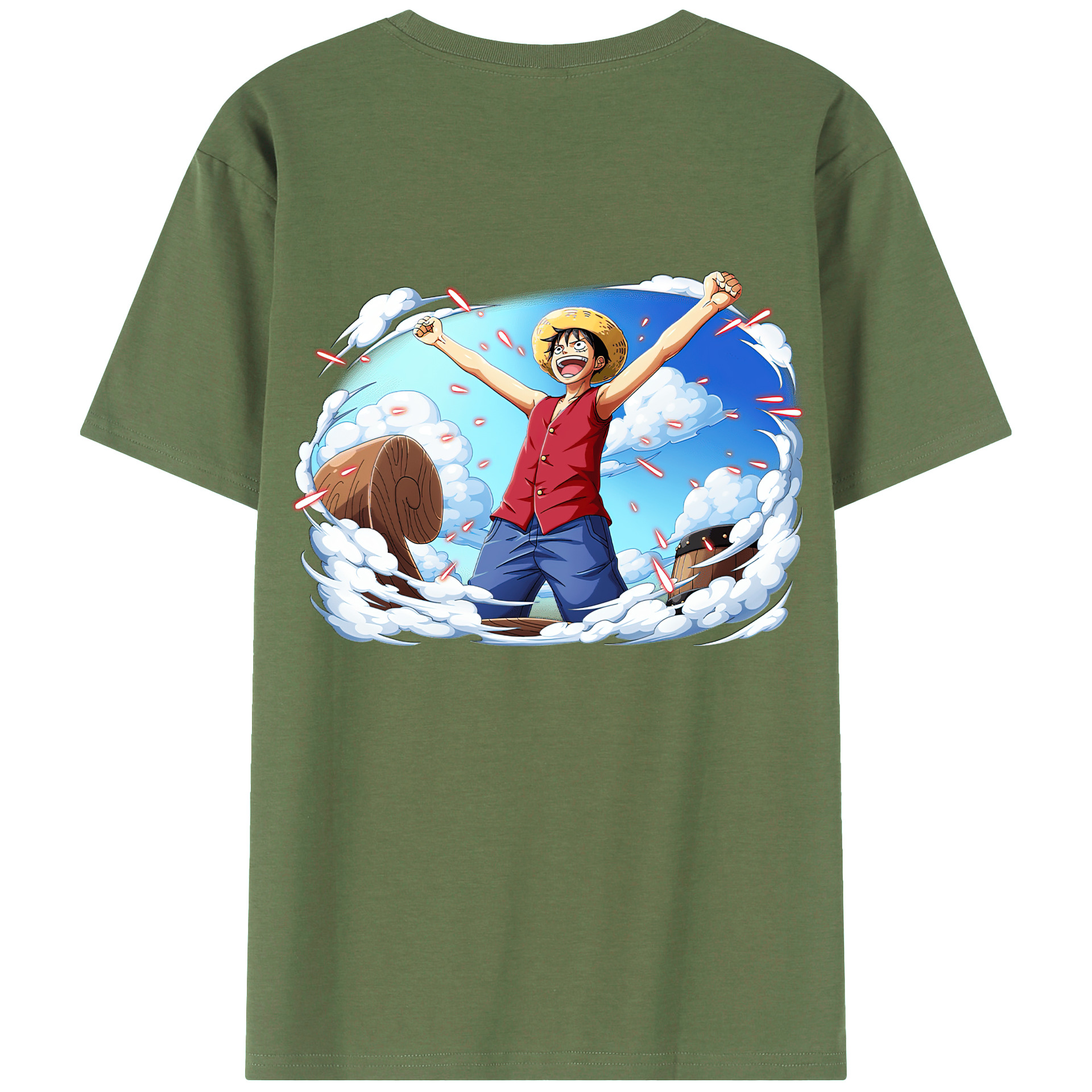 ワンピース モンキー・D・ルフィ ONE PIECE Monkey D. Luffy 綿100％ メンズ半袖Tシャツ（バックプリント） 通気性
